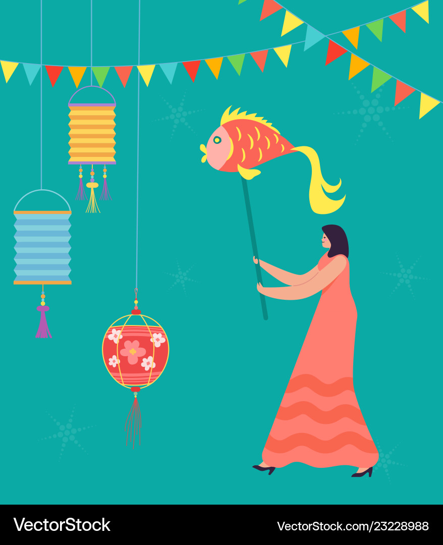 Chinese lunar new year carnival people with fish Chinese lunar new year carnival people with fish vector image