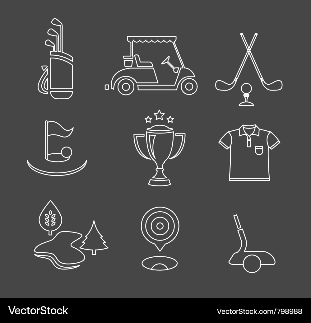 Golf Icon Set - Green & White Vector Image