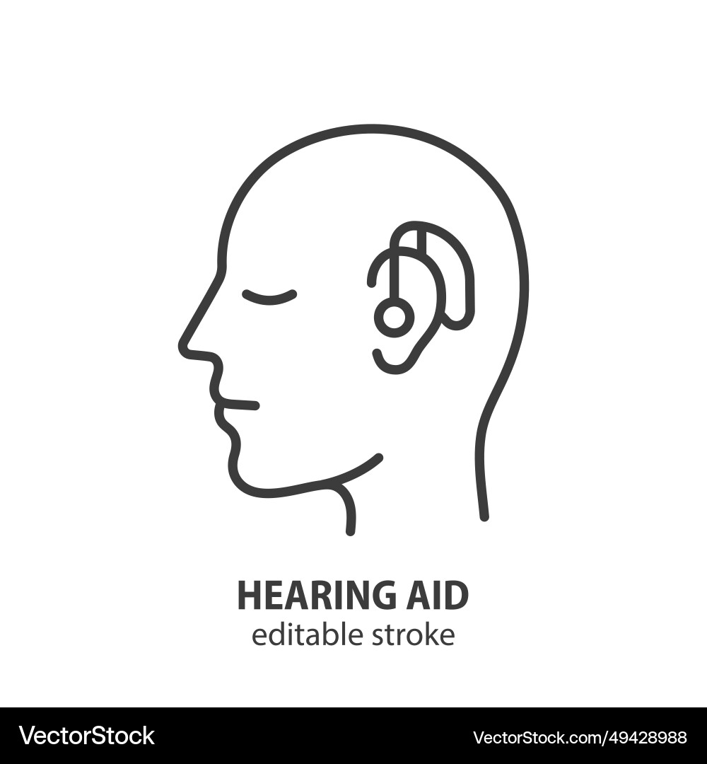 Head of a man with hearing aid line icon symbol Head of a man with hearing aid line icon symbol vector image