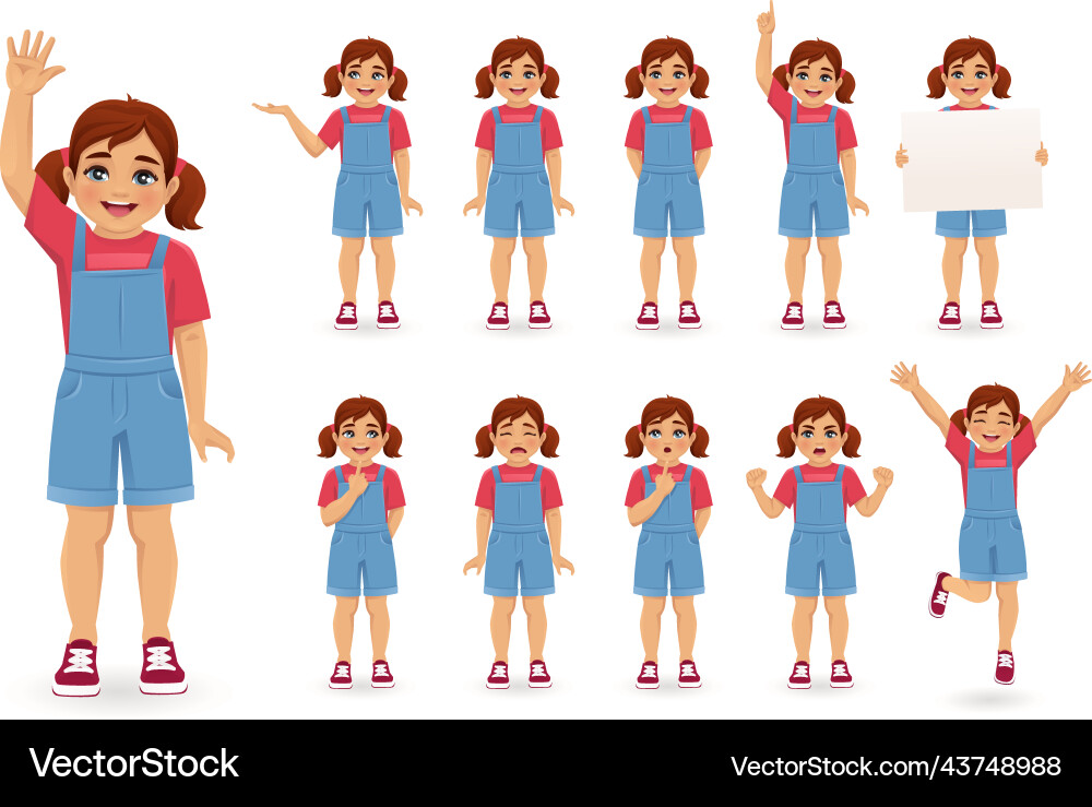 Cartoon character of a girl with different poses illustration Stock Vector  Image & Art - Alamy