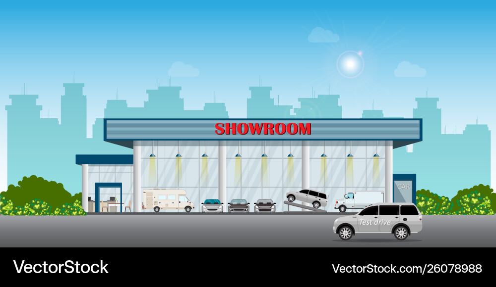 Modern car dealership centre showroom building Vector Image