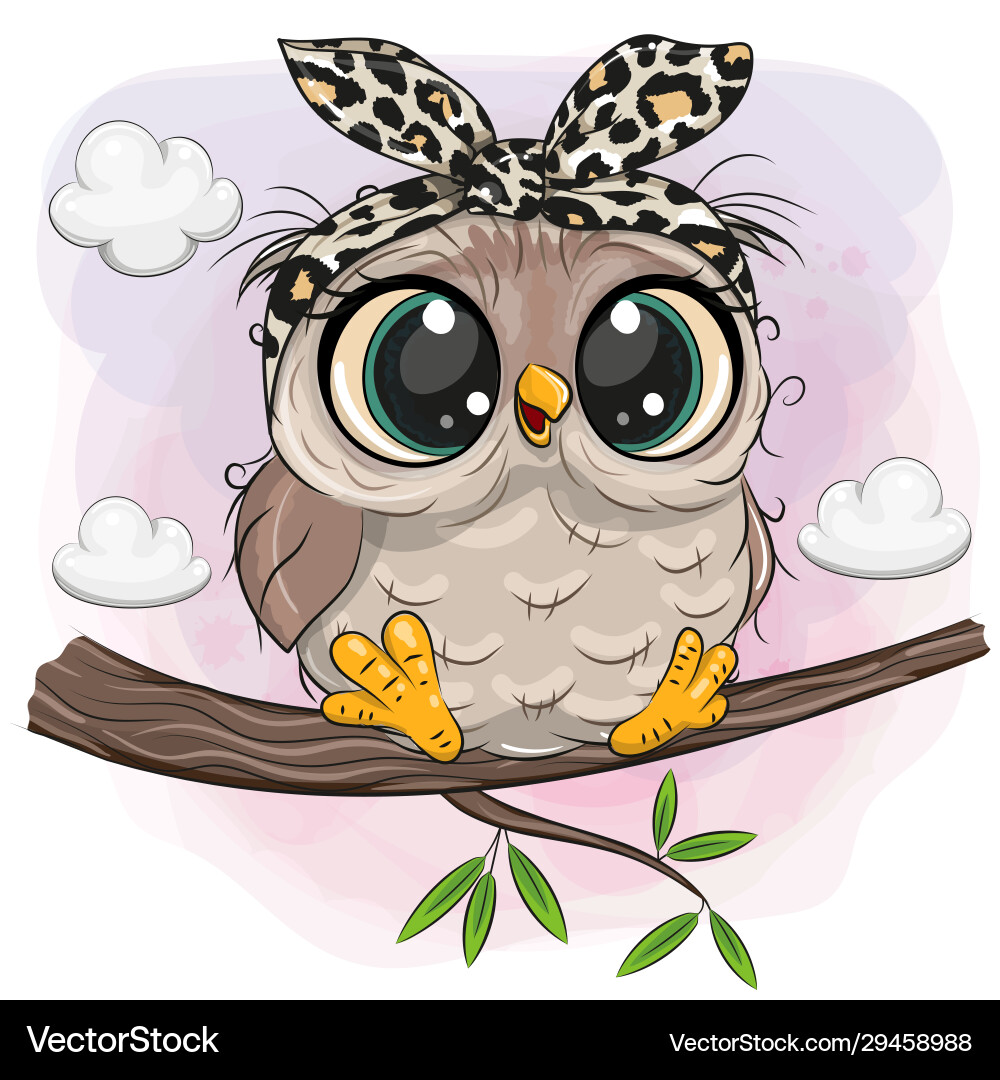 Owl with big eyes is sitting on a branch vector image