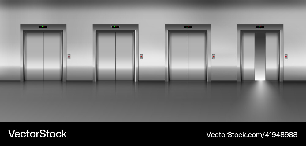Realistic elevators with half-open and closed Realistic elevators with half-open and closed Vector Image