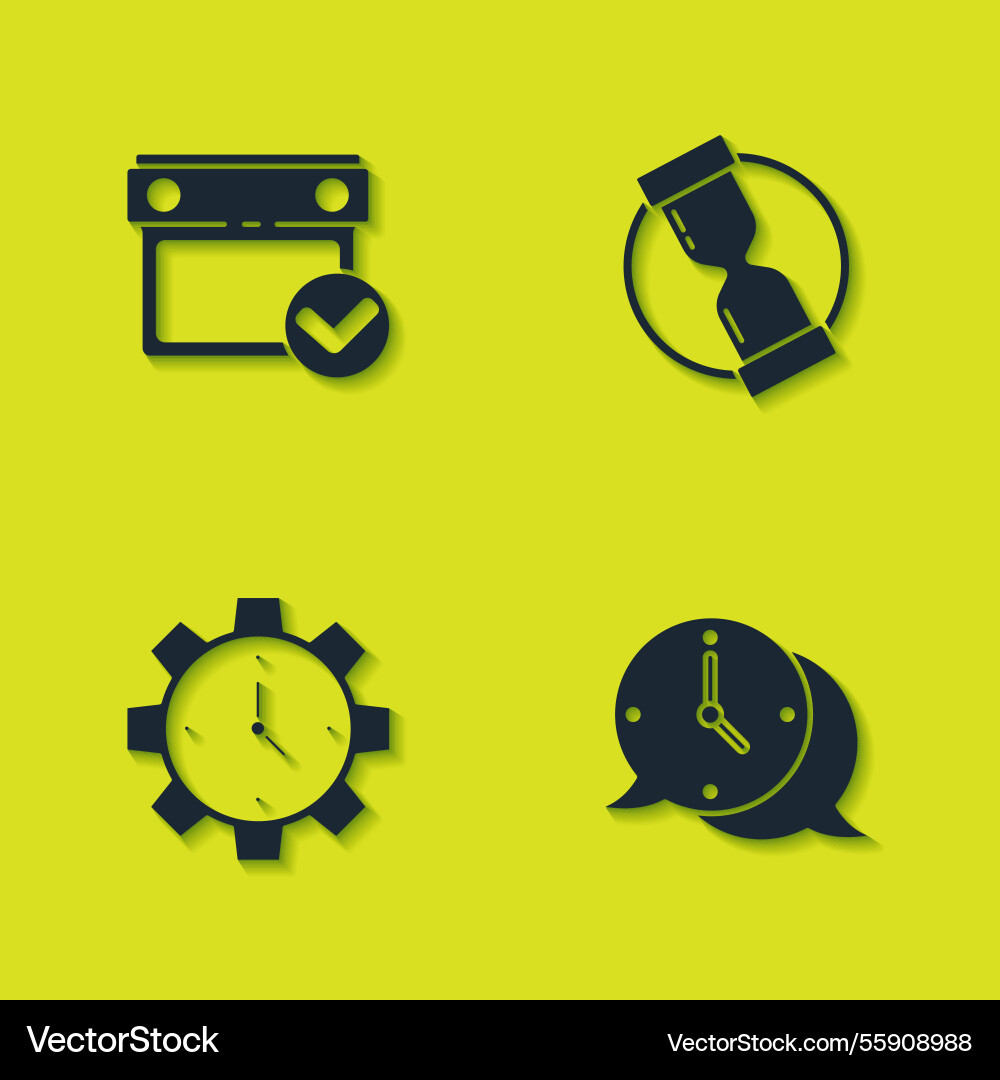 Set calendar with check mark clock speech bubble Vector Image
