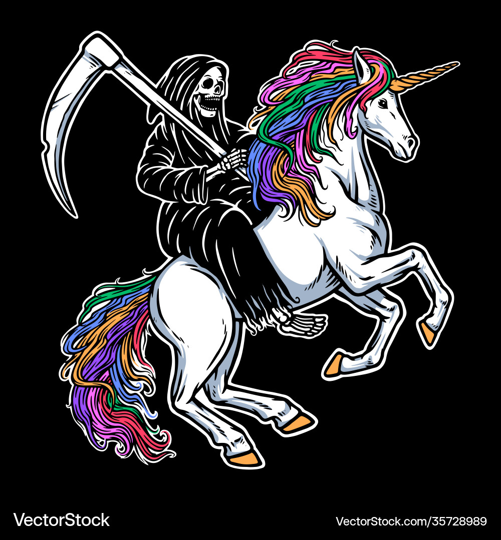 Skull Riding Unicorn - Dark Fantasy Vector Image