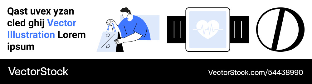 Man shopping while checking heart rate Man shopping while checking heart rate Vector Image