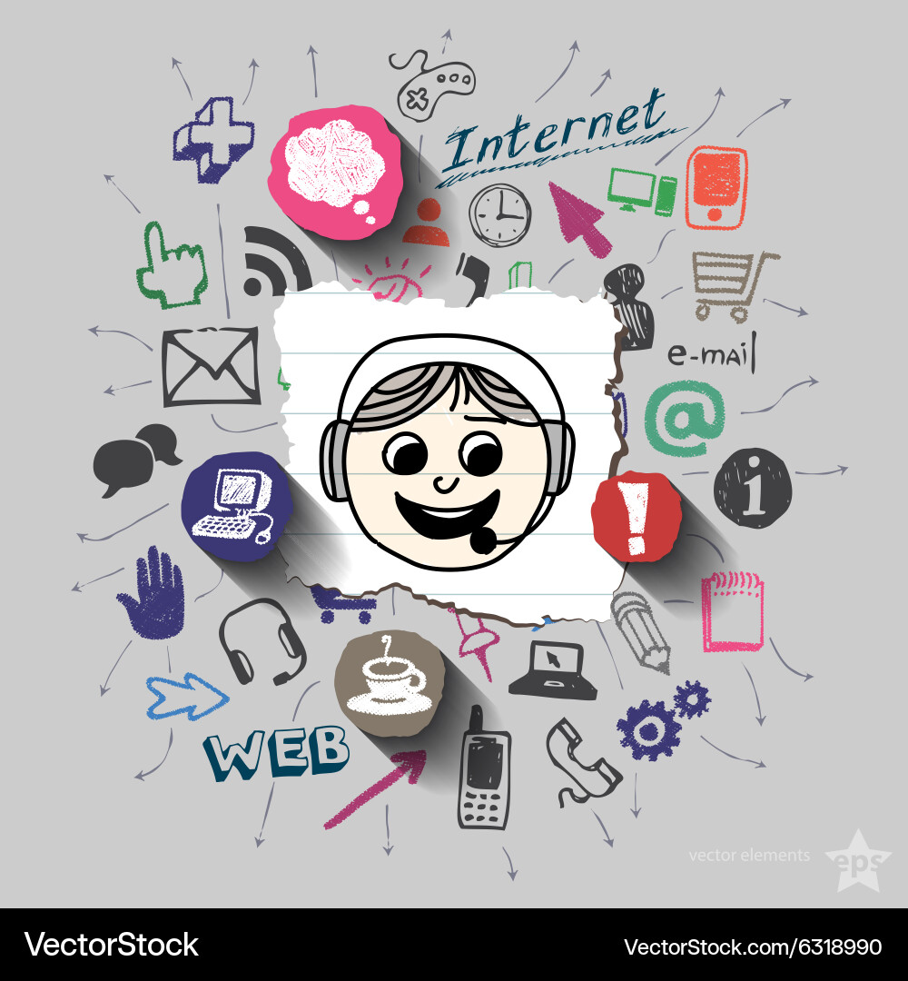 Operator and collage with web icons background vector image
