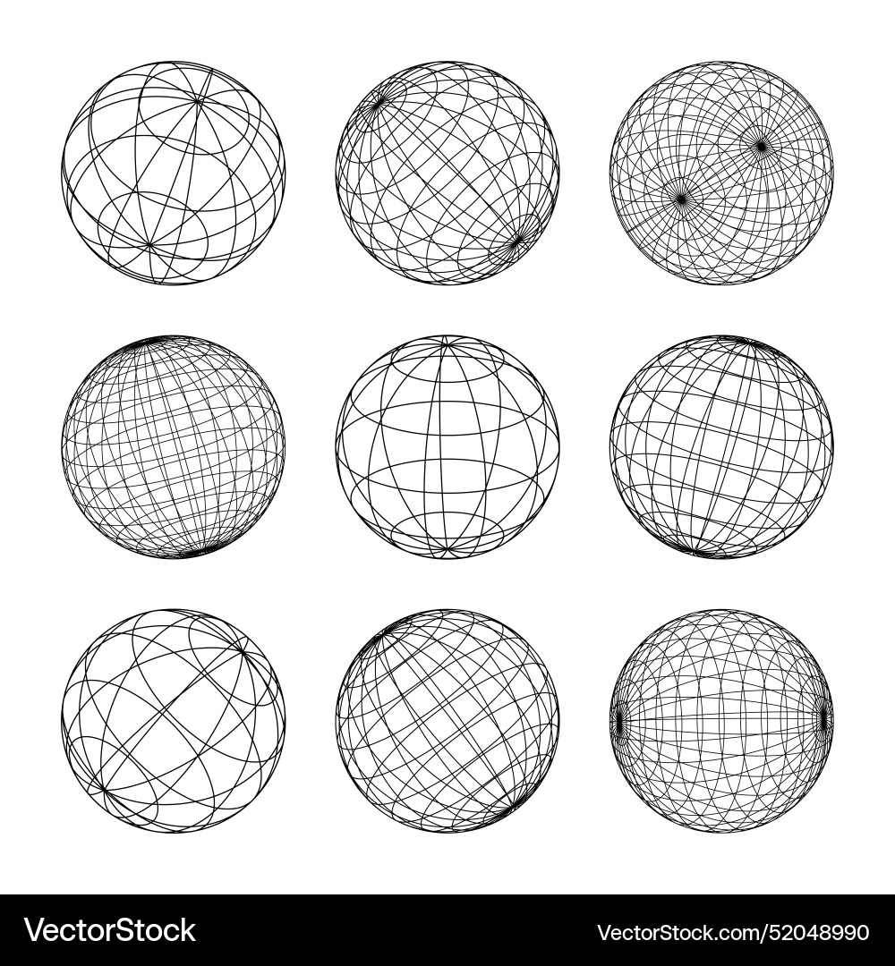Wireframe shapes lined sphere perspective mesh Wireframe shapes lined sphere perspective mesh vector image
