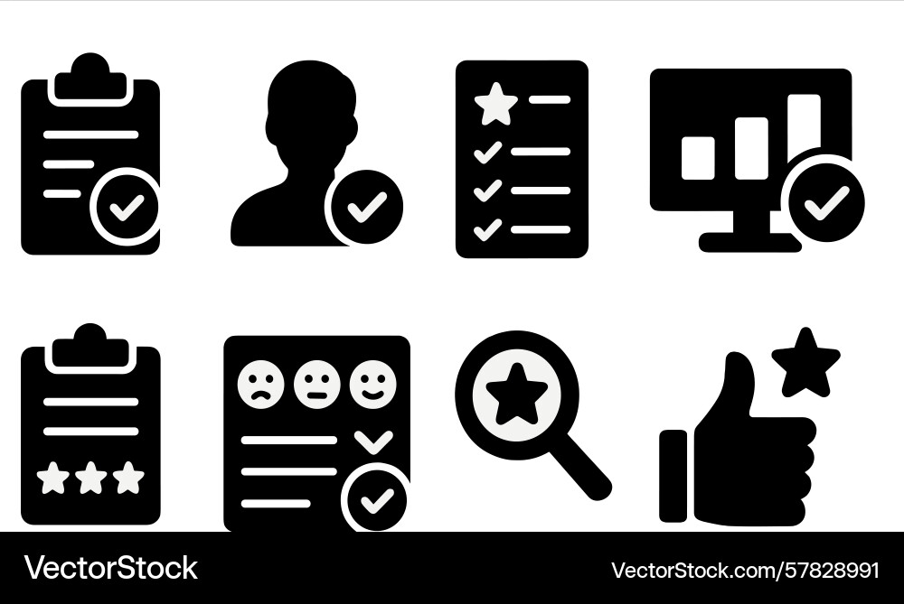 Collection of black web icons representing tasks vector image