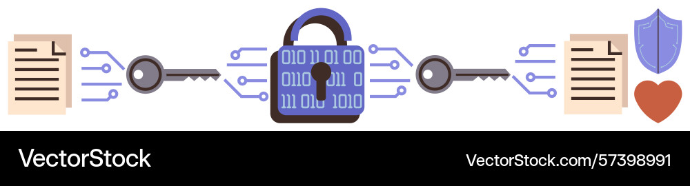 Digital data security with encryption lock and key Digital data security with encryption lock and key vector image