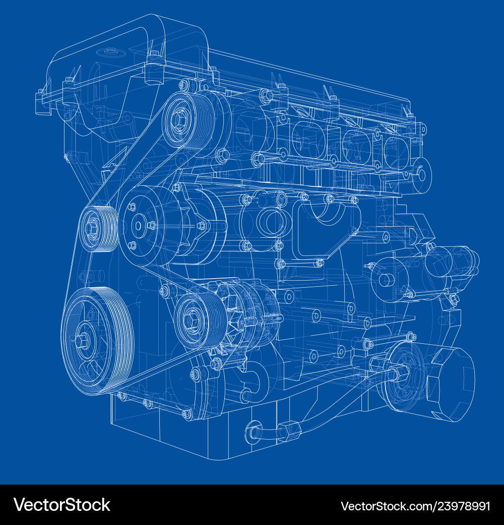 Engine sketch rendering of 3d vector image