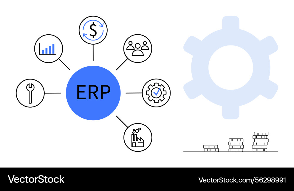 Erp system integration with key components vector image
