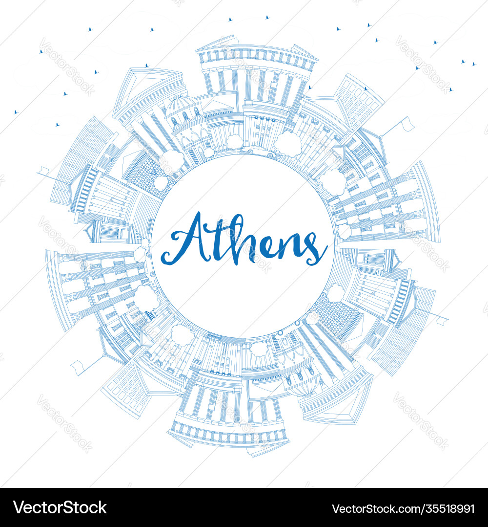 Outline athens greece city skyline with blue Outline athens greece city skyline with blue vector image
