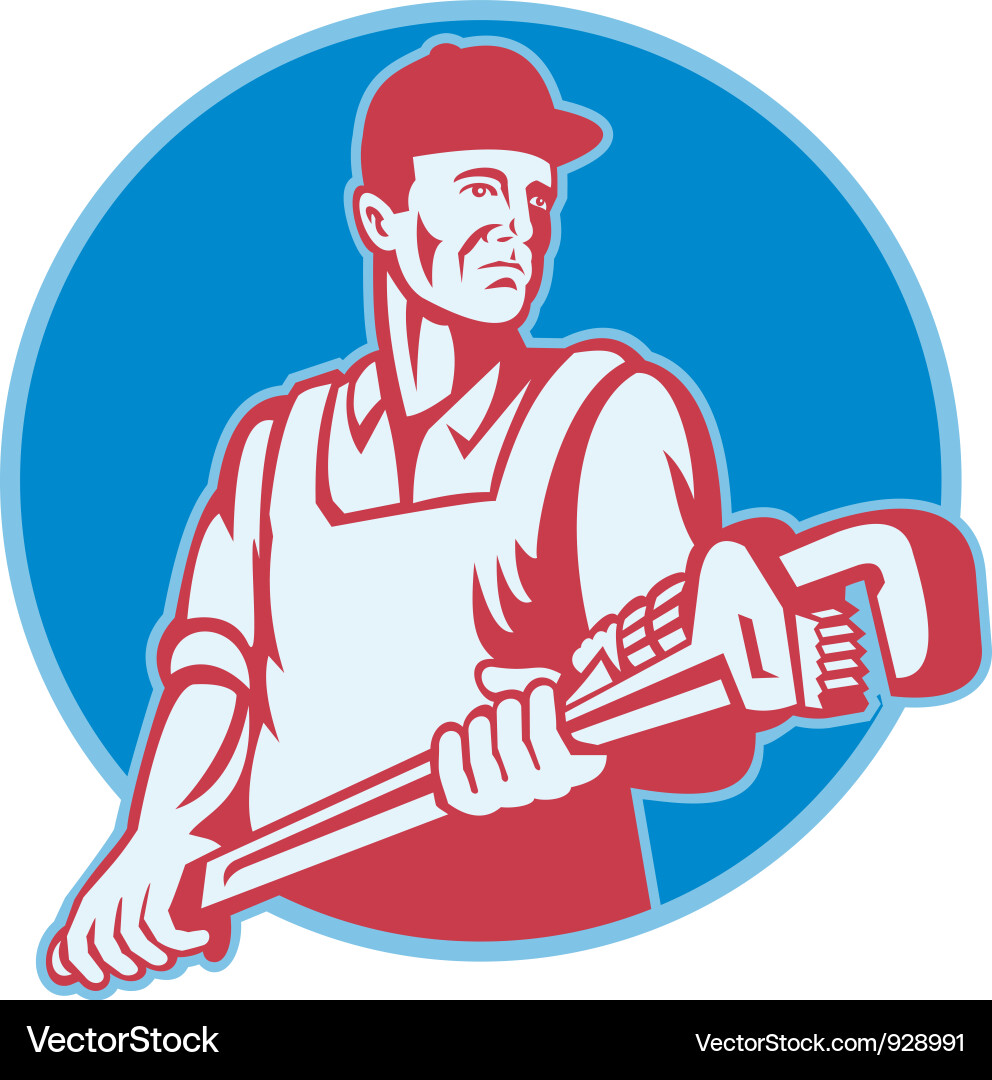 Retro Plumber with Giant Wrench vector image