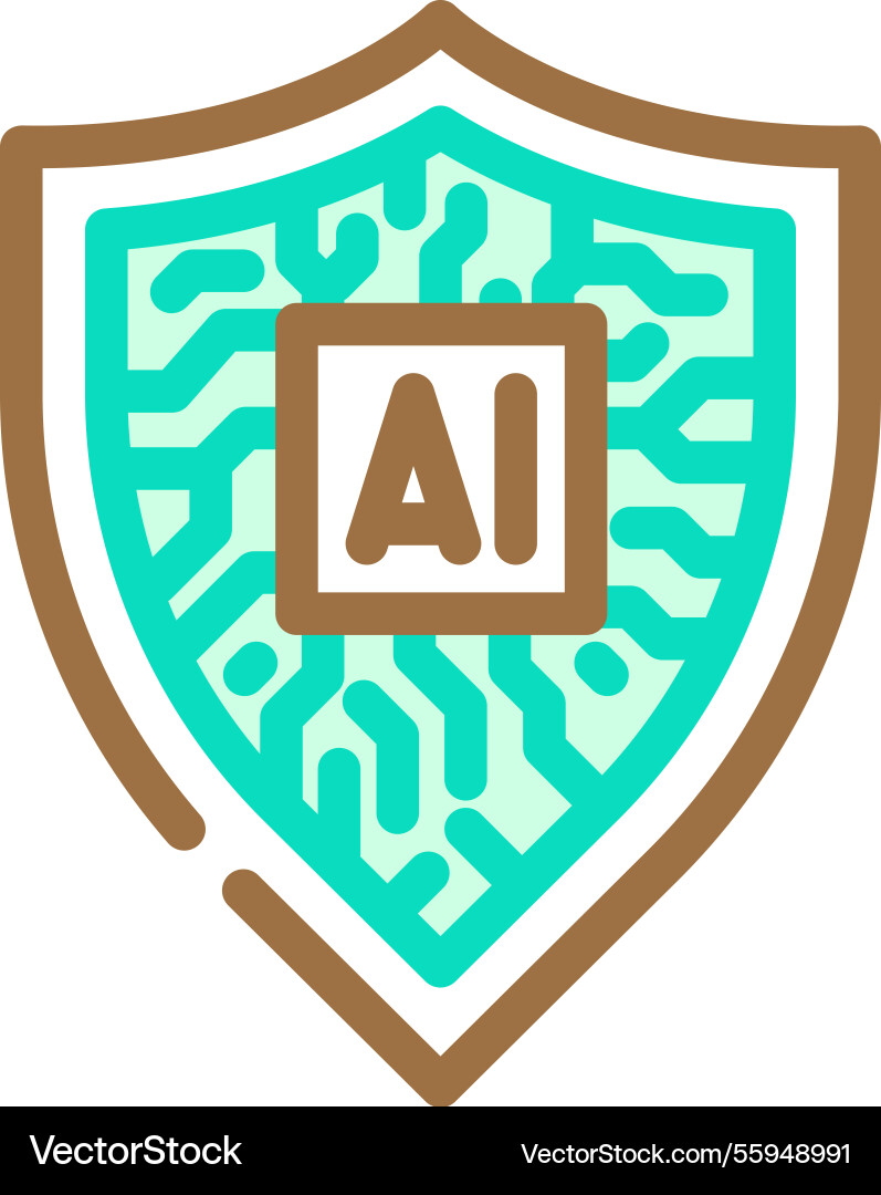 Security shield with ai deep learning color icon Security shield with ai deep learning color icon vector image