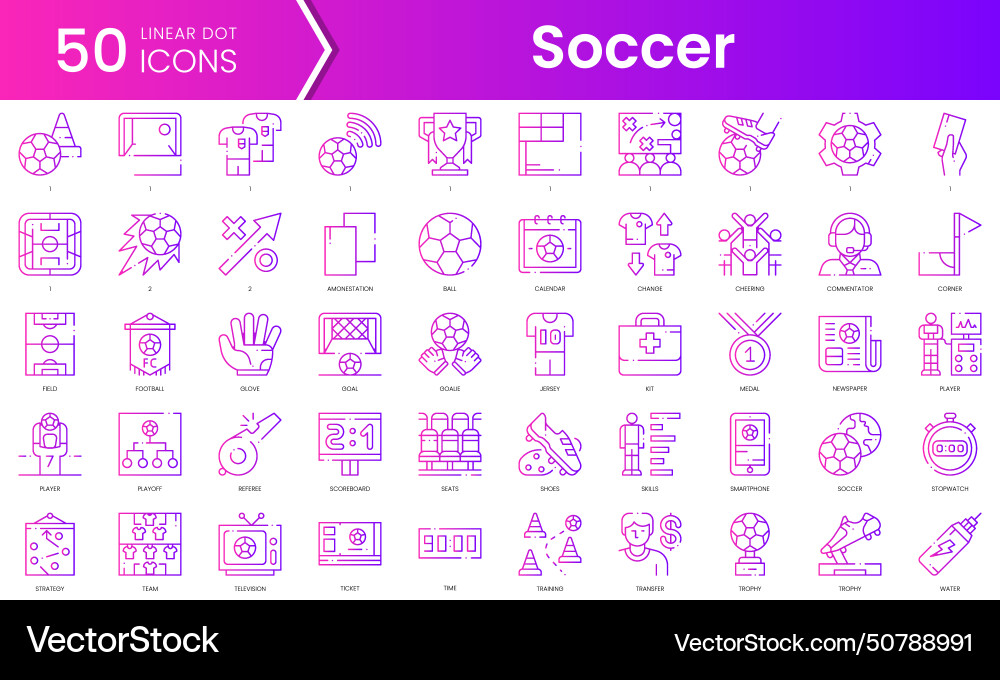 Set of soccer icons gradient style icon bundle Set of soccer icons gradient style icon bundle vector image