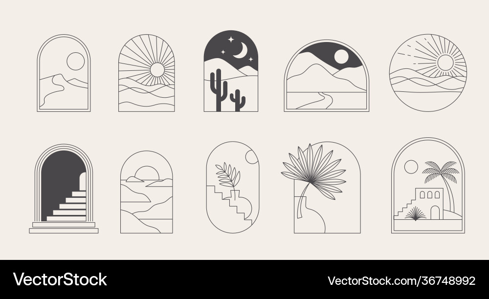 Bohemian linear logos icons and symbols vector image