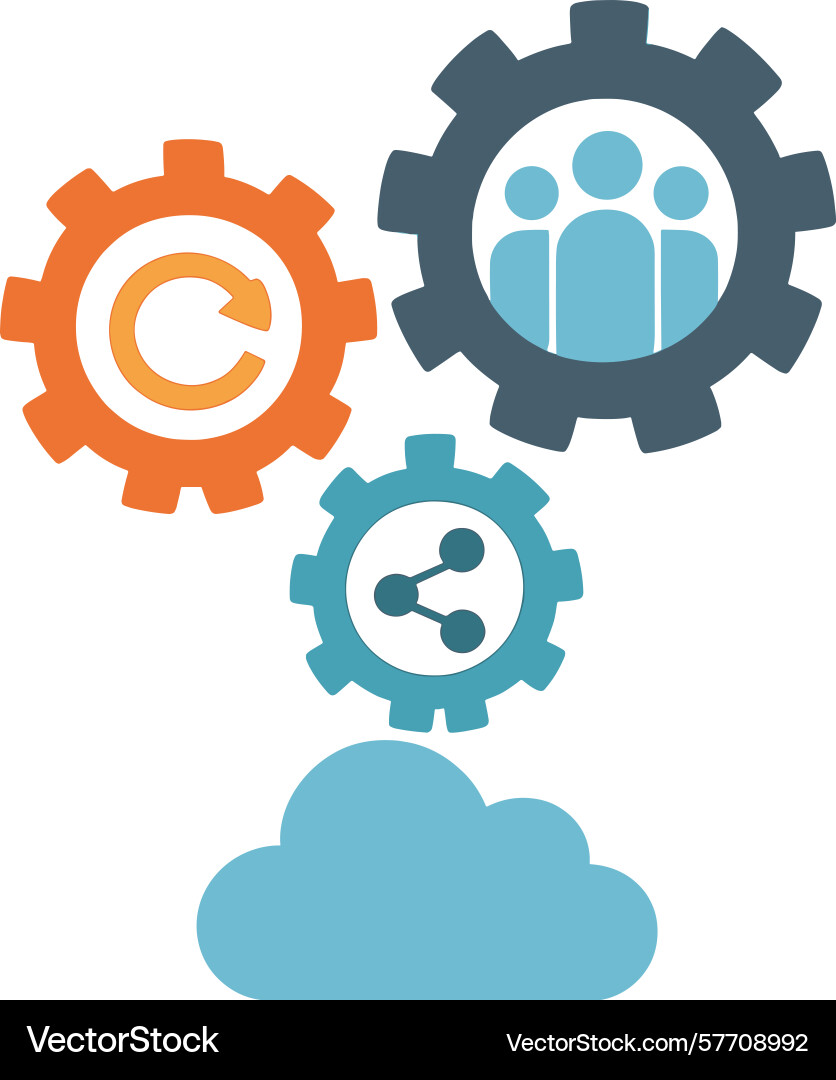 Cloud computing with gears symbolizing teamwork vector image