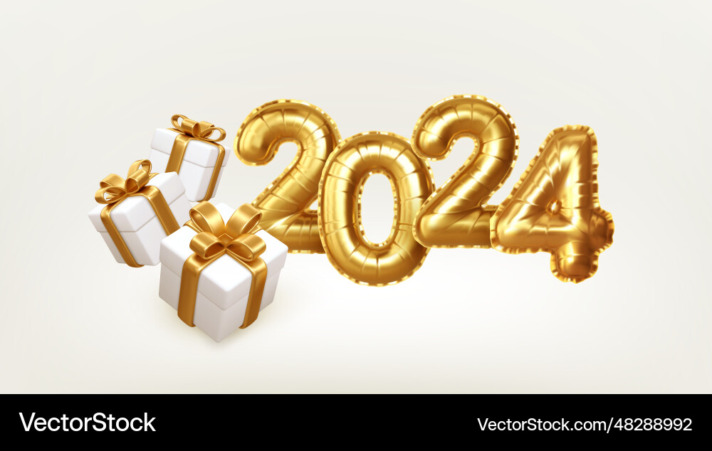 Happy new year 2024 gold number and gift calendar vector image