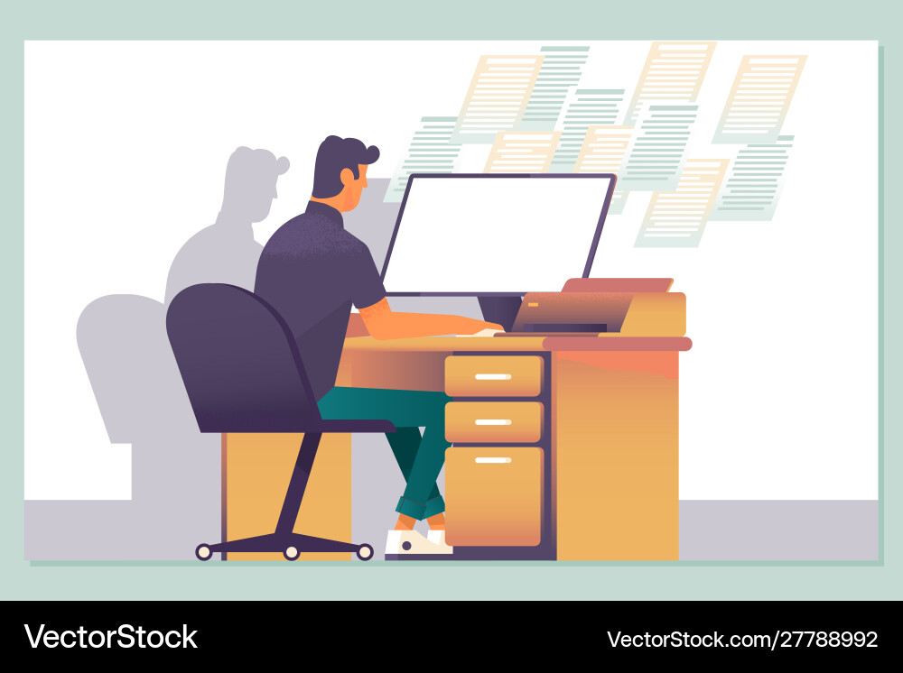 Working late overtime office work and computer Working late overtime office work and computer vector image