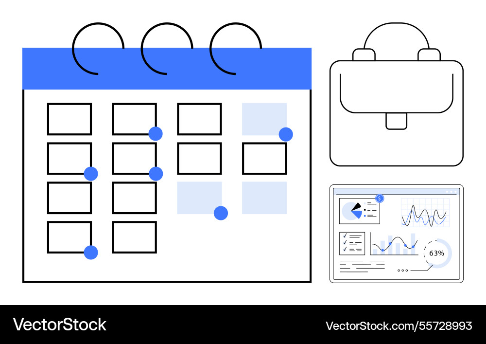 Calendar with task highlights analytics dashboard Calendar with task highlights analytics dashboard vector image