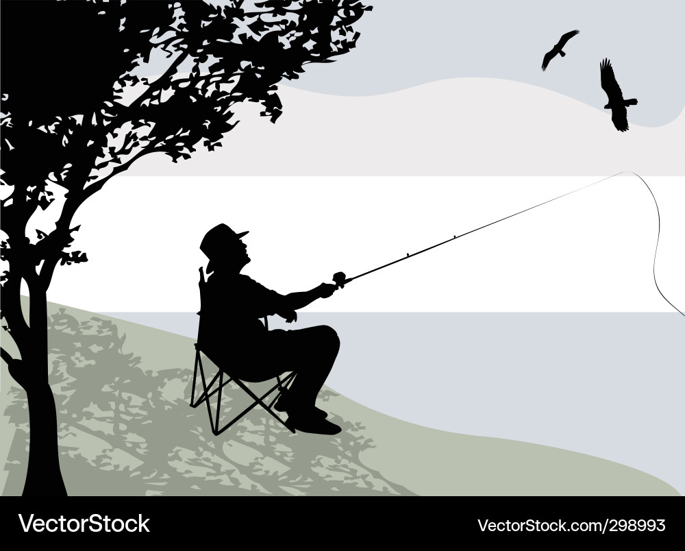 Fisherman Silhouette at Sunset vector image