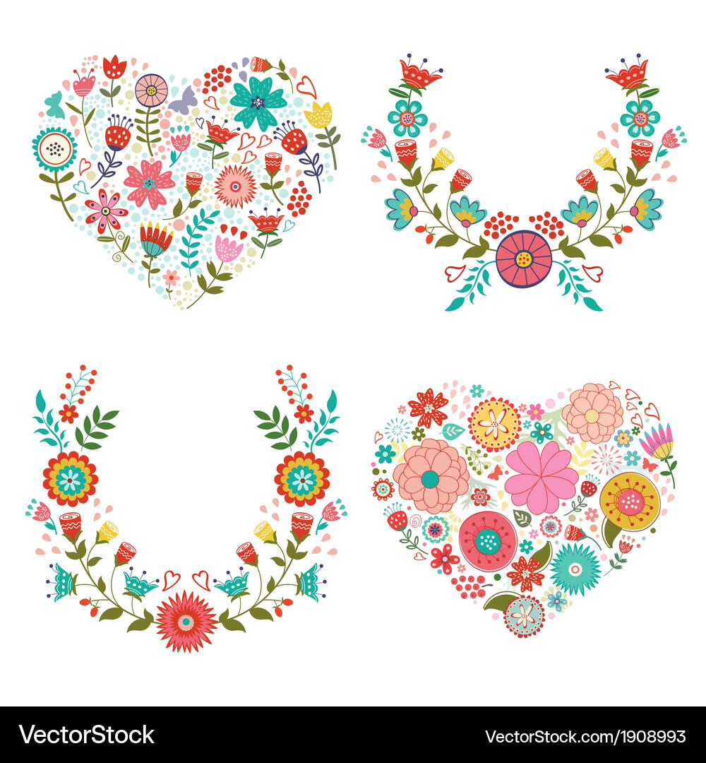 Floral Wreaths & Hearts Vector Image