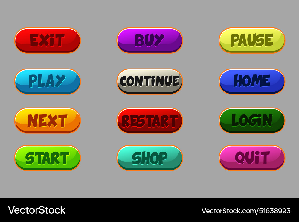 Set of colored buttons for 2d game Set of colored buttons for 2d game Vector Image