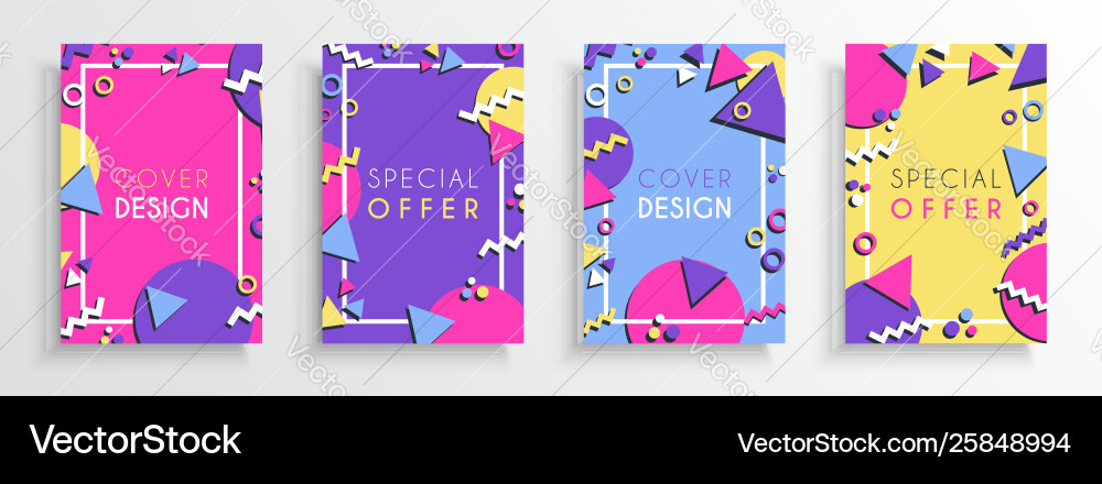 80s Retro Color Background Set vector image