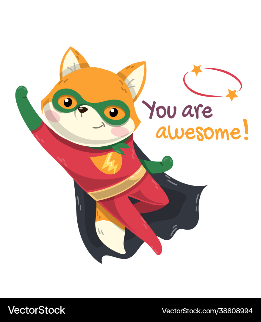 Cute Little Fox Superhero Vector Image