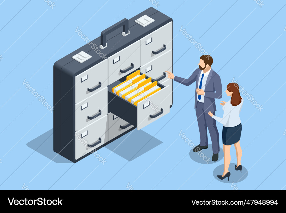 Filing cabinet with four drawer isometric file Filing cabinet with four drawer isometric file vector image