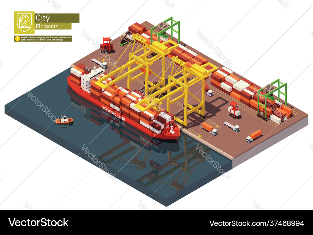 Low poly port container terminal and ship Low poly port container terminal and ship vector image