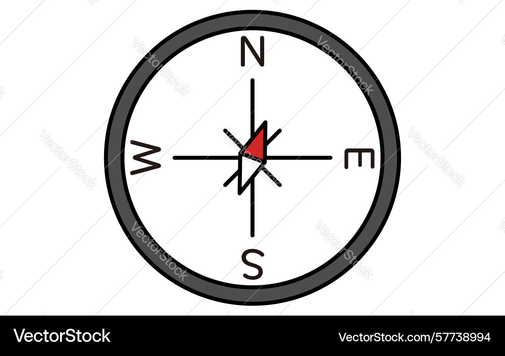Simple line drawing icon of a compass pointing Simple line drawing icon of a compass pointing vector image