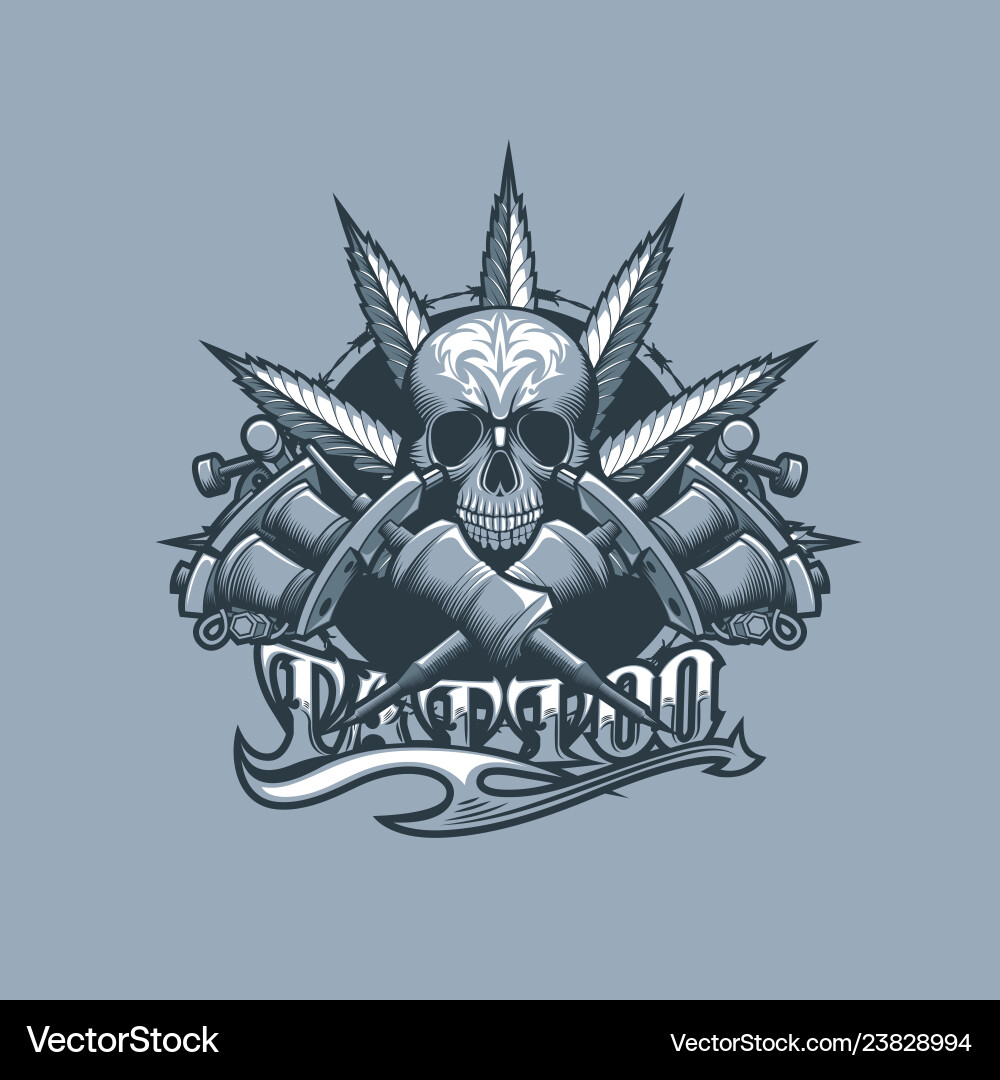 Skull & Marijuana Tattoo Art Vector Image
