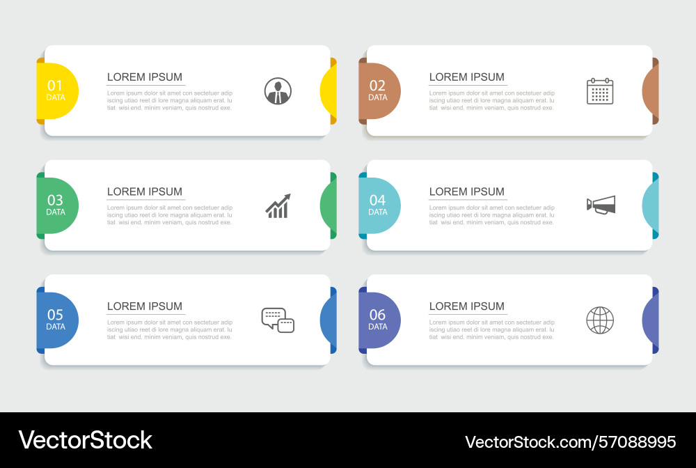 6 data infographics rectangle tab index template Vector Image