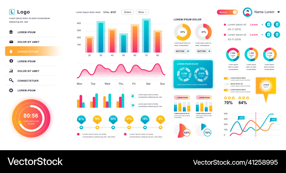Dashboard ui admin panel design template Dashboard ui admin panel design template vector image