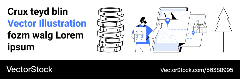 Man pointing at map on tablet coin stacks tree Man pointing at map on tablet coin stacks tree vector image