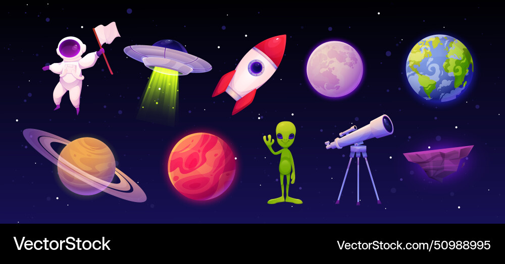 Space game alien astronaut and spaceship mars Space game alien astronaut and spaceship mars vector image