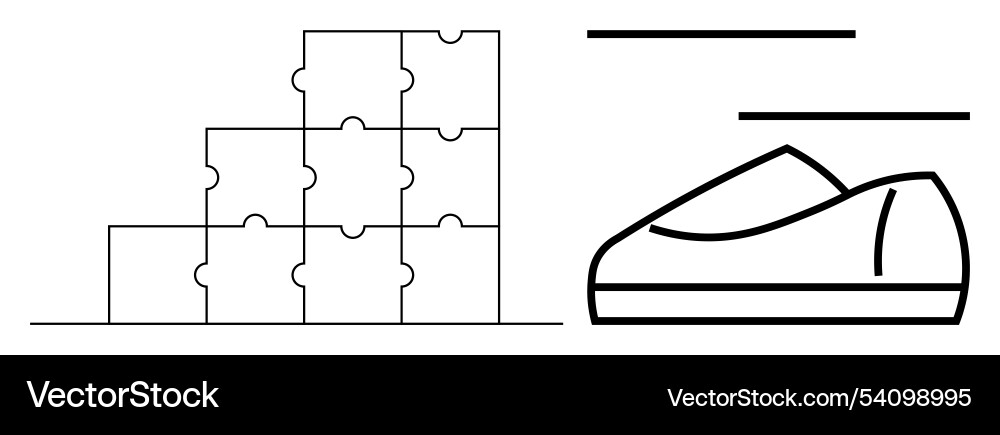 Stack of puzzle pieces next to a simple shoe Stack of puzzle pieces next to a simple shoe vector image