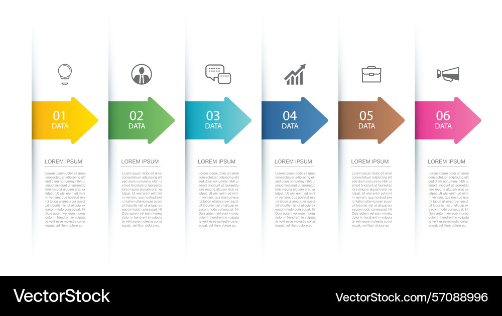 6 data infographics tab index with arrow layout 6 data infographics tab index with arrow layout vector image