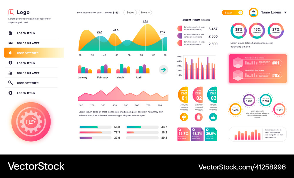 Dashboard ui admin panel design template Dashboard ui admin panel design template vector image