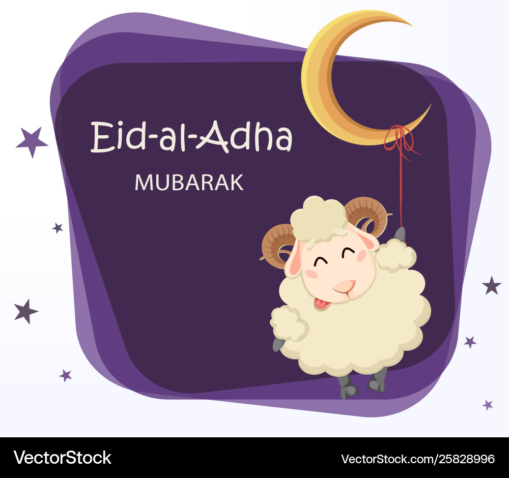 Eid al adha mubarak greeting card with funny ram Eid al adha mubarak greeting card with funny ram vector image