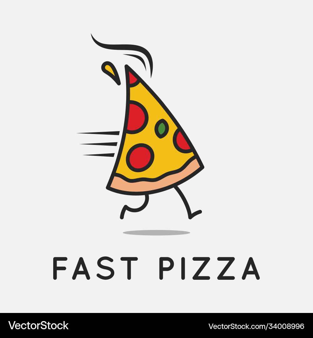 Fast pizza logo running slice on background Fast pizza logo running slice on background vector image