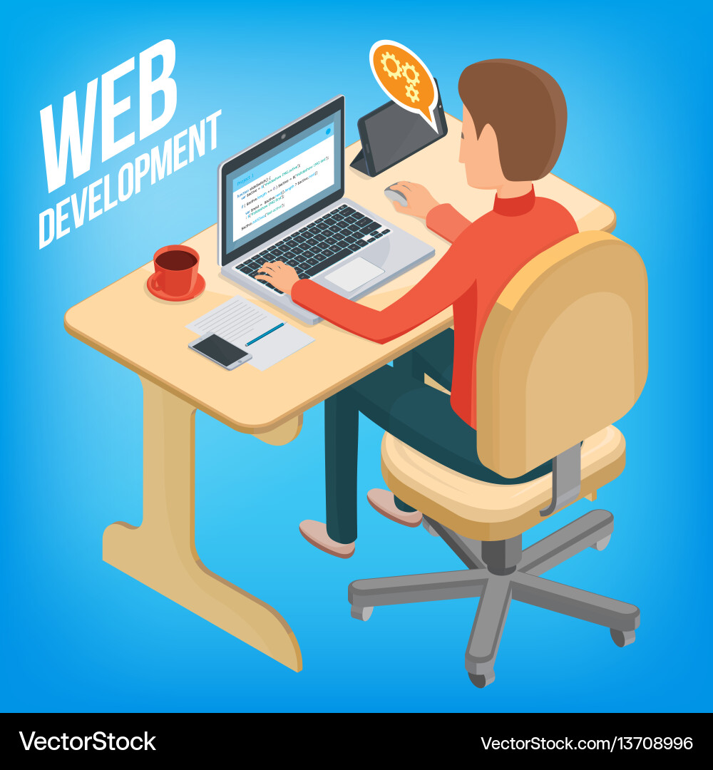 Isometric Man Working on Web Development vector image