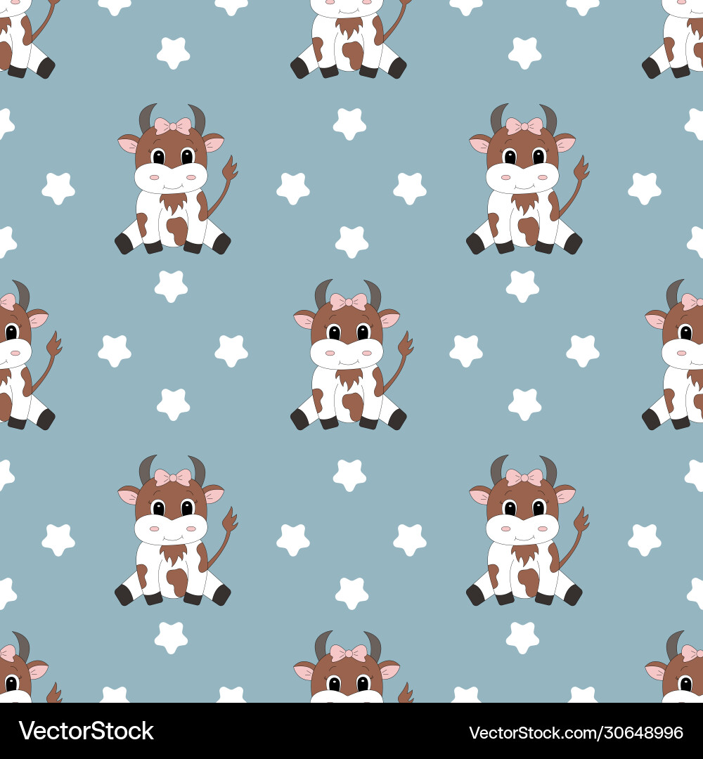 Seamless pattern with cartoon baby cow Seamless pattern with cartoon baby cow vector image