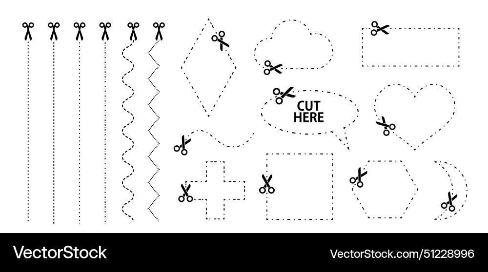 Set of scissors with cut lines collection Set of scissors with cut lines collection vector image