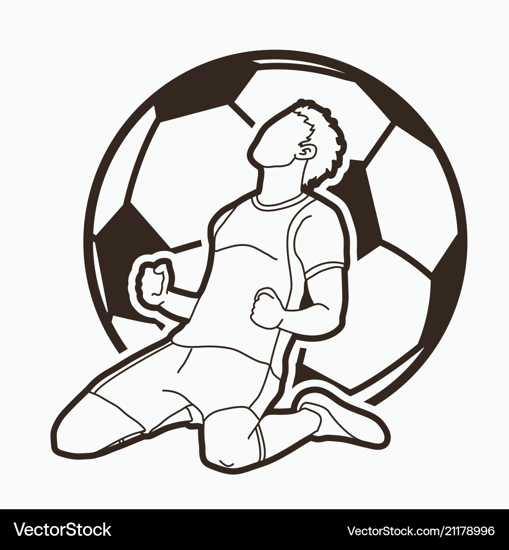 Soccer player the winner action outline Soccer player the winner action outline vector image