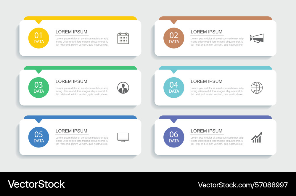 6 data infographics rectangle tab index template 6 data infographics rectangle tab index template vector image