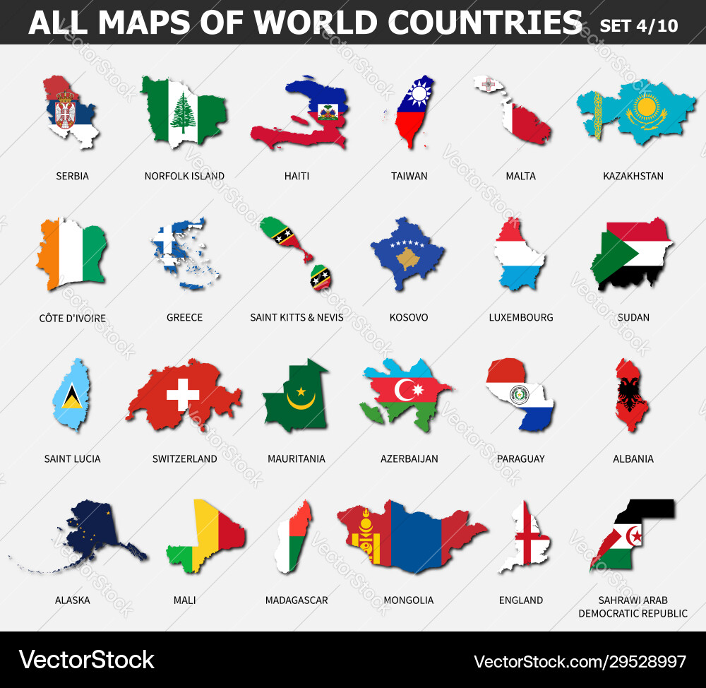 All maps world countries and flags set 4 vector image