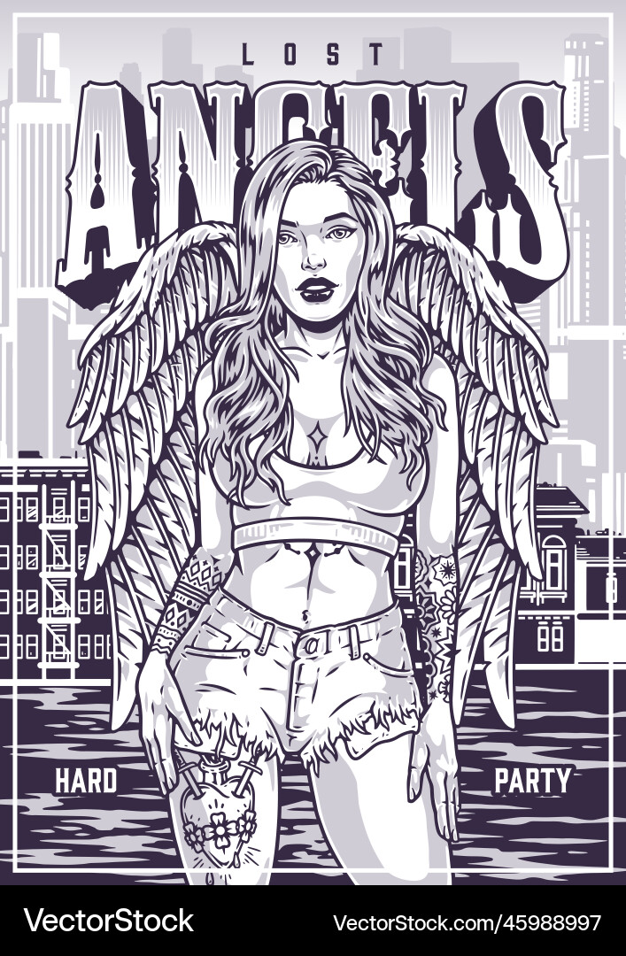 Angelic Hipster Mädchen monochrome Poster Angelic Hipster Mädchen monochrome Poster vektorbild